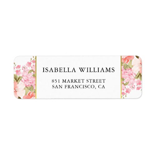 Gold Frame Peonies and Hydrangeas Wedding Address Label