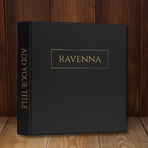 Gold Frame Personalized Name Deep Black Luxury 3 Ring Binder