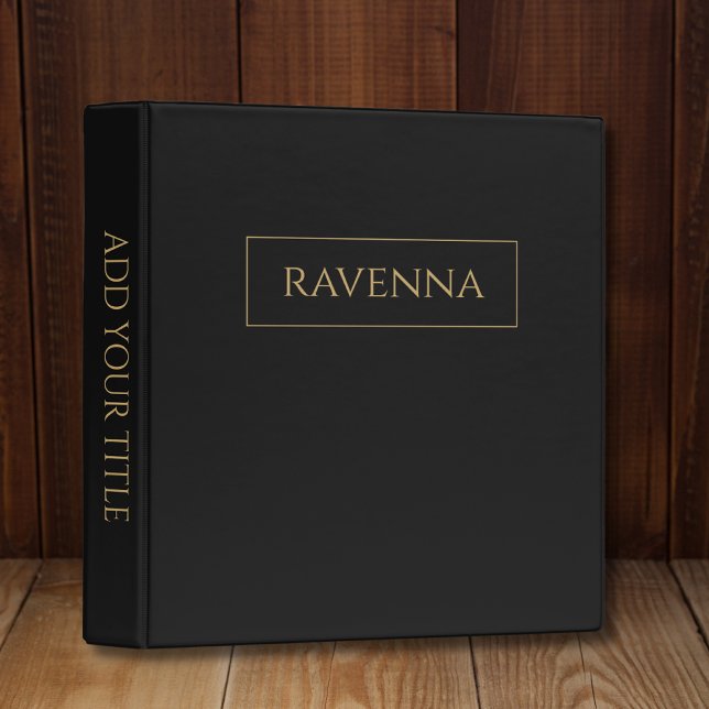 Gold Frame Personalized Name Deep Black Luxury 3 Ring Binder (Creator Uploaded)