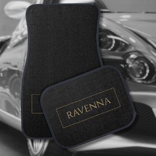 Gold Frame Personalized Name Deep Black Luxury Car Floor Mat