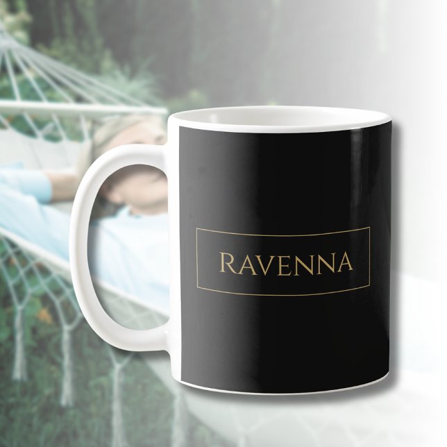 Gold Frame Personalized Name Deep Black Luxury Coffee Mug (Creator Uploaded)