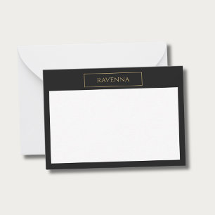 Gold Frame Personalized Name Deep Black Luxury Note Card