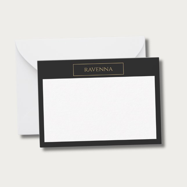 Gold Frame Personalized Name Deep Black Luxury Note Card (Creator Uploaded)