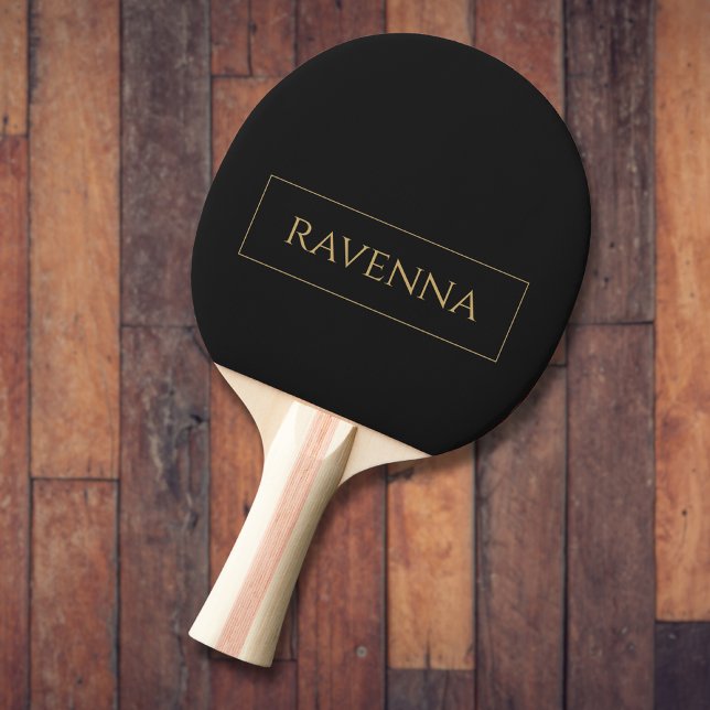 Gold Frame Personalized Name Deep Black Luxury Ping Pong Paddle (Creator Uploaded)