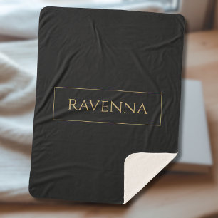 Gold Frame Personalized Name Deep Black Luxury Sherpa Blanket