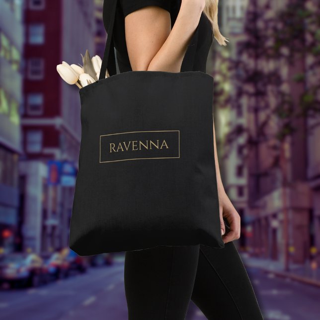 Gold Frame Personalized Name Deep Black Luxury Tote Bag (Creator Uploaded)