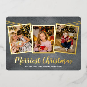 Gold Frame Photo Collage Merriest Christmas Foil Holiday Card