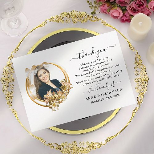 Gold Frame Photo Funeral Thank You Card