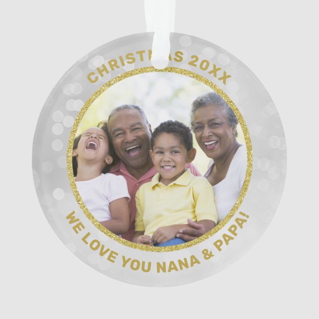 Gold Frame Photo We Love You Grandparent Ornament (Back)