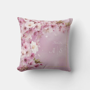 Gold Frame Pink Cherry Blossom Corner Floral Throw Pillow