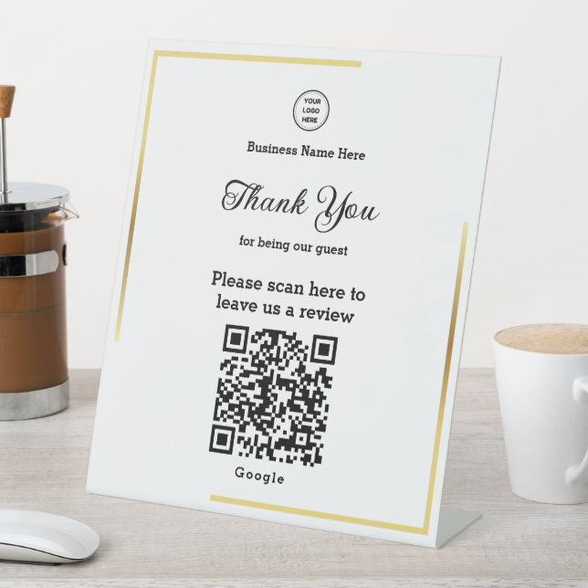 Gold Frame QR Code Leave A Review Business Store Pedestal Sign (In SItu)