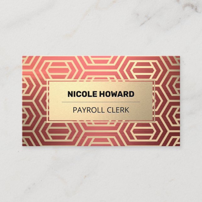 Gold Frame | Red Metallic Brushed Business Card (Front)