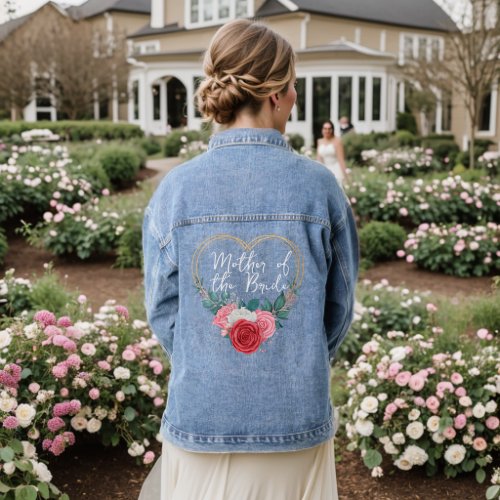 Gold Frame Red Pink White Roses Mother of Bride Denim Jacket