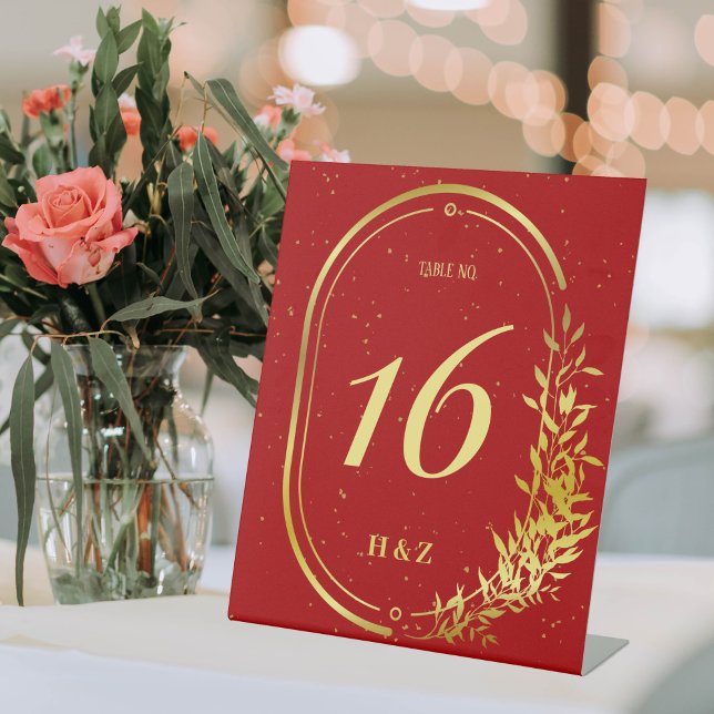 Gold Frame Red Wedding Table Number Pedestal Sign (Creator Uploaded)