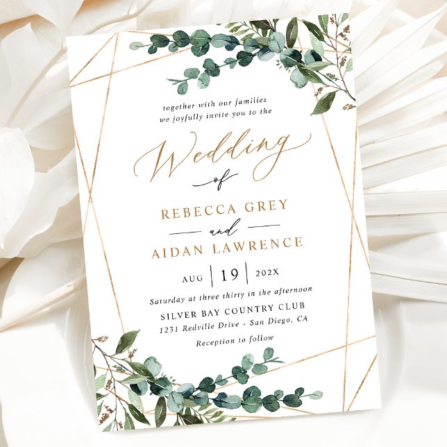 Gold Frame Rustic Watercolor Greenery Wedding Invitation (Creator Uploaded)