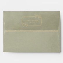 Gold Frame & Sage Green Velvet Wedding Envelope