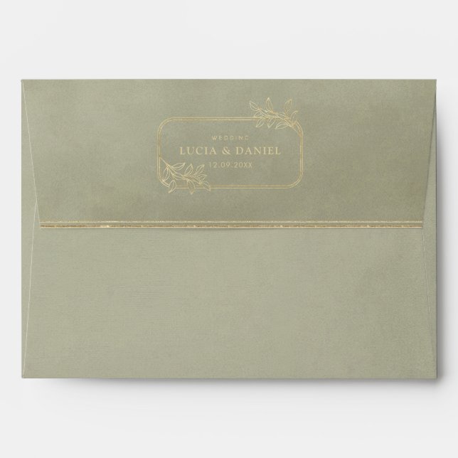 Gold Frame & Sage Green Velvet Wedding Envelope (Back (Top Flap))