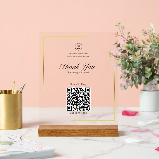 Gold Frame Scan To Pay Store Business Acrylic Sign (Wedding)