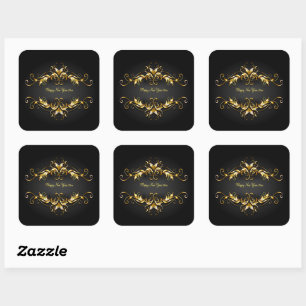 Gold Frame Scroll Happy New Year 20xx Text Square Sticker
