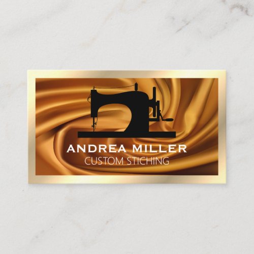 Gold Frame  Sewing Machine  Silk Fabric Business Card