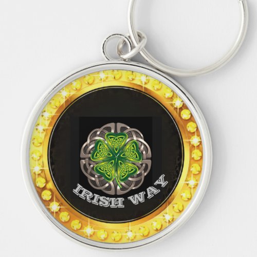 Gold Frame Silver Irish Way Symbol Script Keychain