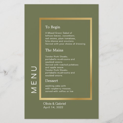 Gold Frame Simple formal dusty green wedding menu