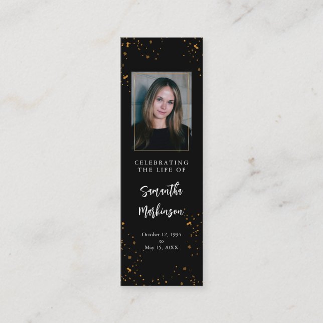 Gold Frame Simple Modern Speckled Bookmark Mini Business Card (Front)