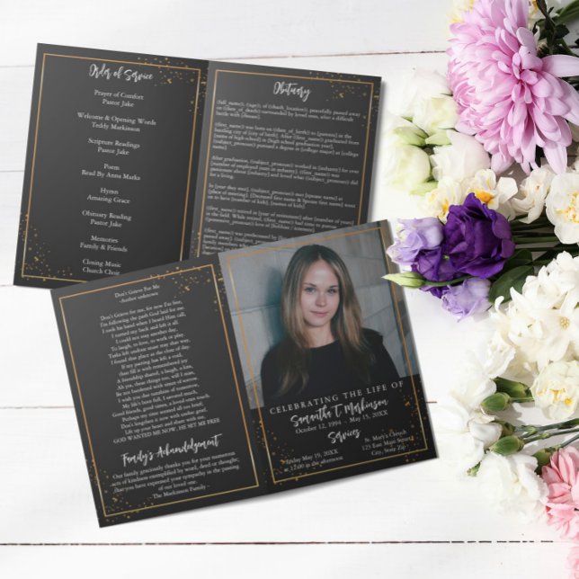 Gold Frame Simple Modern Speckled Funeral Program (Creator Uploaded)