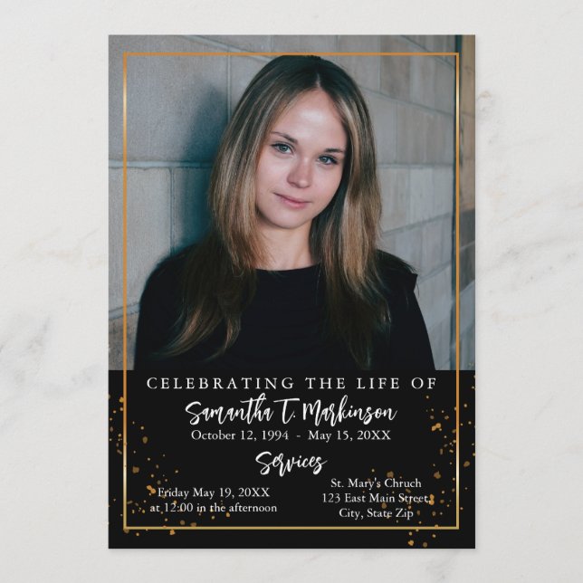 Gold Frame Simple Modern Speckled Funeral Program (Front)