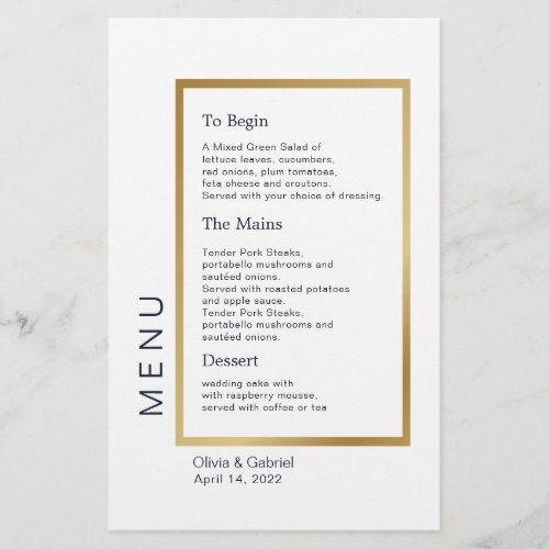 Gold Frame Simple Typography classic wedding menu