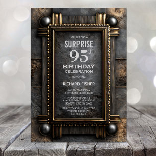 Gold Frame Slate Surprise 95th Birthday Party Invitation