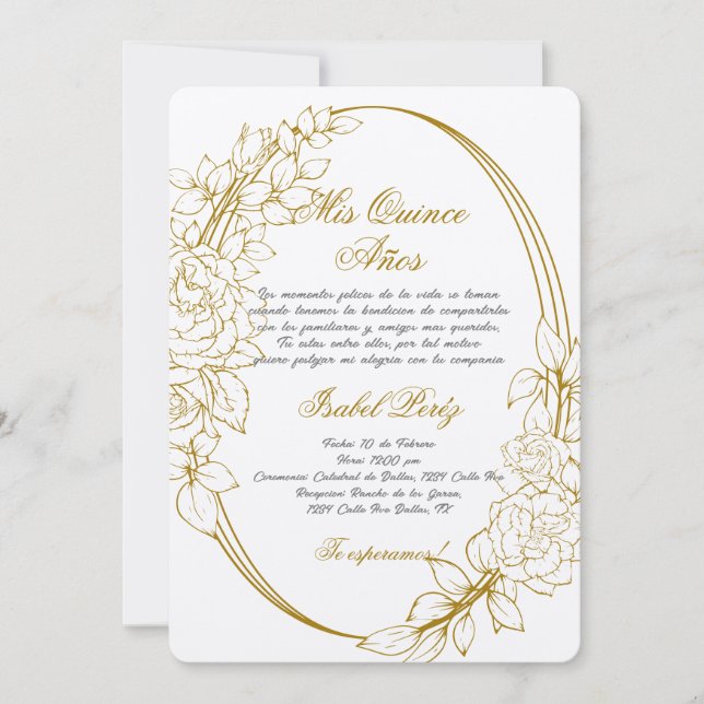 Gold frame Spanish Quinceanera  Invitation (Front)