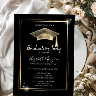 Gold Frame Sparkle,Graduation Cap Graduation Invitation