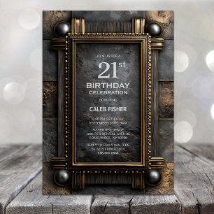 Gold Frame Stone 21st th Birthday Party Invitation
