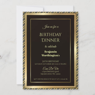 Gold Frame Striped 30th Birthday Dinner Invitation