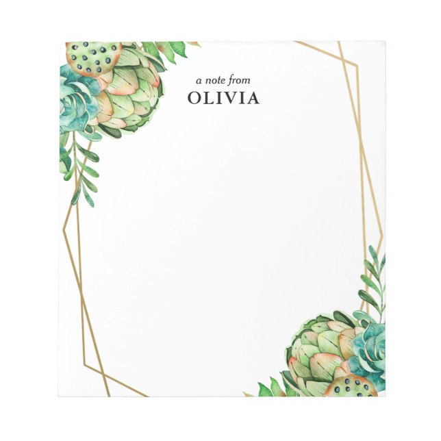 Gold Frame Succulent Personalized Notepad (Front)