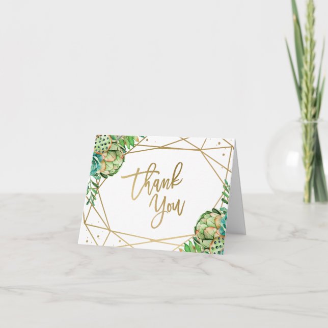 Gold Frame Succulent Personalized Thank You Card (Front)