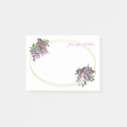 Gold Frame Template Hand Script Watercolor Flowers Post-it Notes