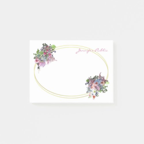 Gold Frame Template Hand Script Watercolor Flowers Post_it Notes