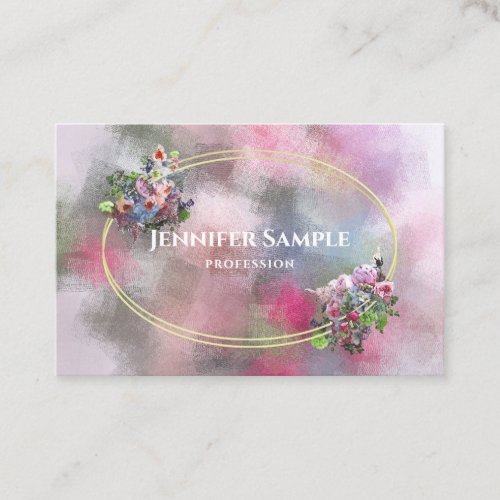 Gold Frame Watercolor Abstract Flowers Chic Modern Business Card