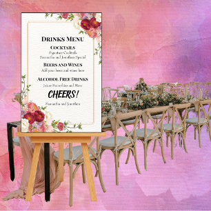 Gold Frame Watercolor Flower wedding drinks menu Foam Board