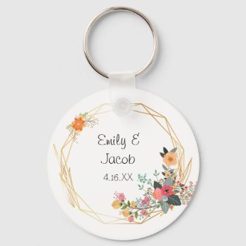 Gold Frame Wedding Favors Personalized  Keychain by TwoBecomeOne at Zazzle