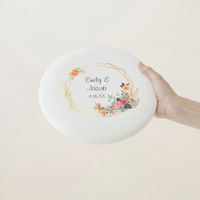 Gold Frame Wedding Favors Personalized  Wham-O Frisbee (In Hand)