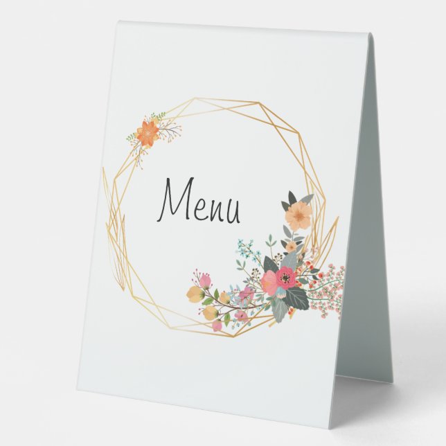Gold Frame Wedding Menu Table Tent Sign (Front)