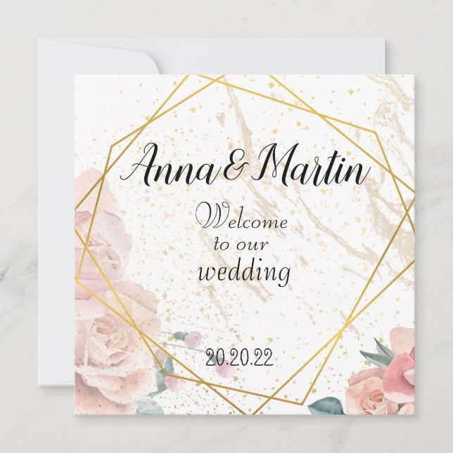  gold frame with flowers  invitation (Front)