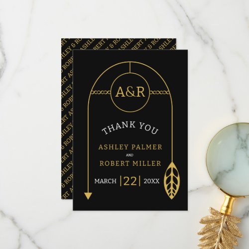 Gold frame with leaf and initials thank you card