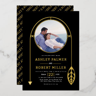 Gold frame with leaf and photo black foil invitation