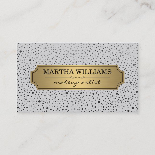 Gold Frame with Metallic Dots Gray Business Card (Front)