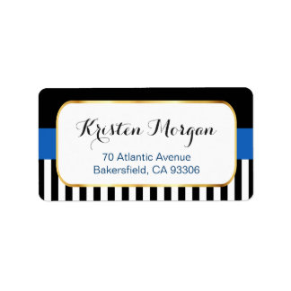 Gold Frame with Navy Blue Black White Stripes Label