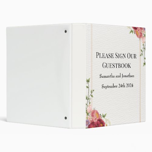 Gold Frame with Pretty Flowers Wedding Guest Book 3 Ring Binder